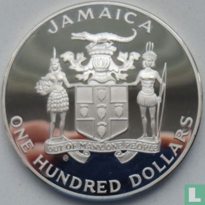 Jamaica 100 dollars 1986 (PROOF) "Football World Cup in Mexico" - Image 2
