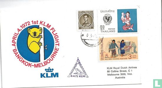 Eerste KLM vlucht Bangkok - Melbourne 