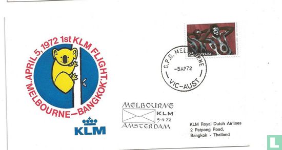 First KLM flight Melbourne - Bangkok - Amsterdam