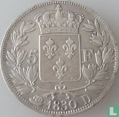 Frankrijk 5 francs 1830 (Charles X - D) - Afbeelding 1