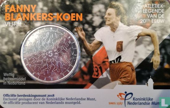 Pays-Bas 5 euro 2018 (coincard - UNC) "100th anniversary of the birth of Fanny Blankers Koen" - Image 1
