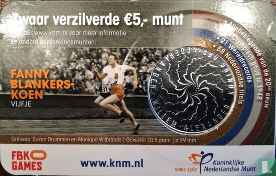 Niederlande 5 Euro 2018 (Coincard - UNC) "100th anniversary of the birth of Fanny Blankers Koen" - Bild 2