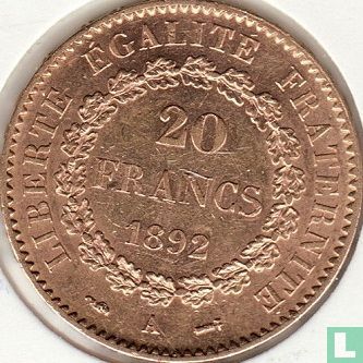 Frankrijk 20 francs 1892 - Afbeelding 1