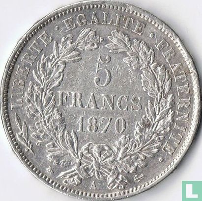Frankreich 5 Franc 1870 (Ceres - A - mit Legende) - Bild 1