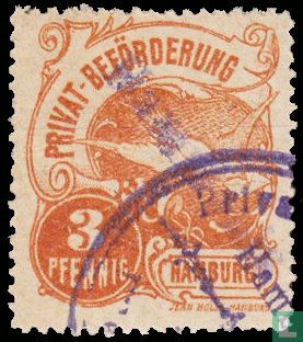 Post pigeon, with hand stamp overprint