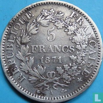 Frankrijk 5 francs 1871 (A - bij) - Afbeelding 1
