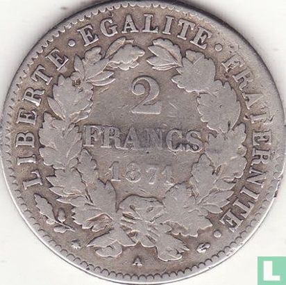 Frankrijk 2 francs 1871 (kleine A) - Afbeelding 1