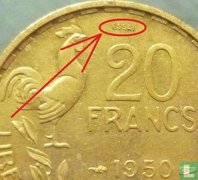 Frankreich 20 Franc 1950 (Probe) - Bild 3