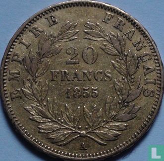Frankrijk 20 francs 1855 (A - hondenkop) - Afbeelding 1