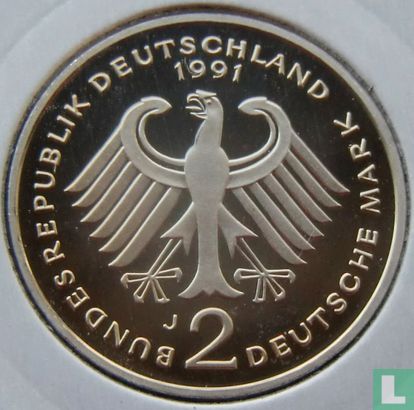 Duitsland 2 mark 1991 (PROOF - J - Franz Joseph Strauss)  - Afbeelding 1