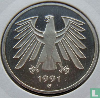 Allemagne 5 mark 1991 (G) - Image 1