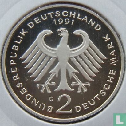 Germany 2 mark 1991 (PROOF - G - Kurt Schumacher) - Image 1