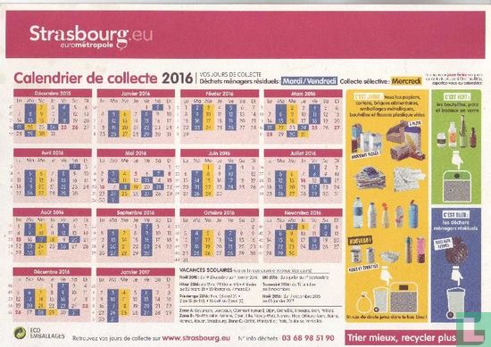 Calendrier de Collecte Strasbourg - 2016 - Image 1