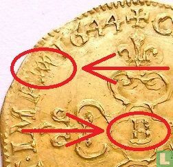 Frankrijk 1 gouden écu 1644 (B) - Afbeelding 3