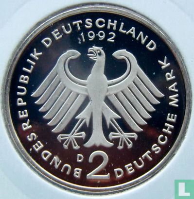 Germany 2 mark 1992 (PROOF- D - Ludwig Erhard) - Image 1