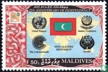 Natl. flag, UN, Islamic Conf., Commonwealth and SAARC emble ...