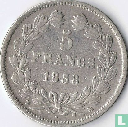 Frankrijk 5 francs 1838 (MA) - Afbeelding 1