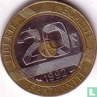 France 20 francs 1992 (4 milled bands - open V) - Image 1