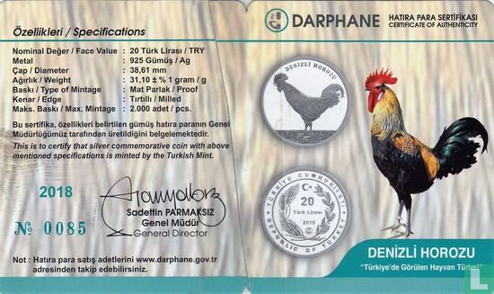 Turkije 20 türk lirasi 2018 (PROOF) "Denizli Rooster" - Afbeelding 3