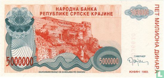 Srpska Krajina 5 Miljoen Dinara 1993 - Afbeelding 1