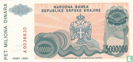 Srpska Krajina 5 Millions Dinara 1993 - Image 2