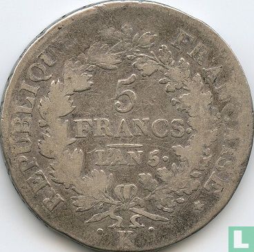 France 5 francs AN 5 (K) - Image 1