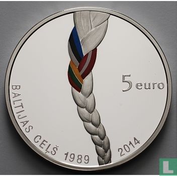 Letland 5 euro 2014 (PROOF) "25th anniversary of the Baltic Way" - Afbeelding 1