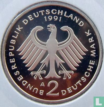 Duitsland 2 mark 1991 (PROOF - A - Franz Joseph Strauss) - Afbeelding 1