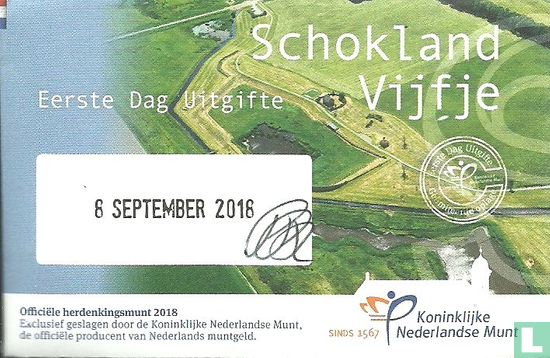 Nederland 5 euro 2018 (coincard - eerste dag uitgifte) "Schokland Vijfje" - Afbeelding 1