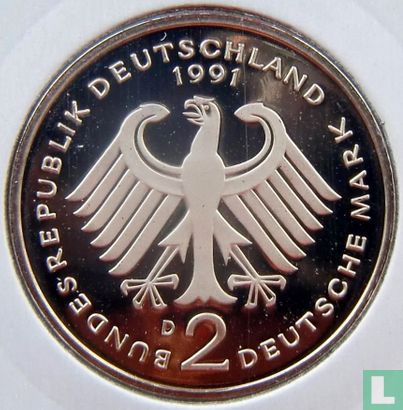 Duitsland 2 mark 1991 (PROOF - D - Kurt Schumacher) - Afbeelding 1