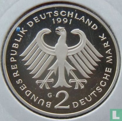 Duitsland 2 mark 1991 (PROOF - G - Franz Joseph Strauss) - Afbeelding 1