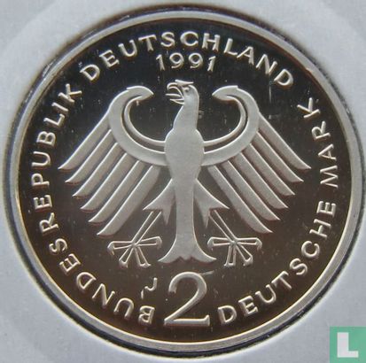Germany 2 mark 1991 (PROOF - J - Ludwig Erhard) - Image 1