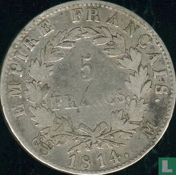 Frankrijk 5 francs 1814 (NAPOLEON - M) - Afbeelding 1