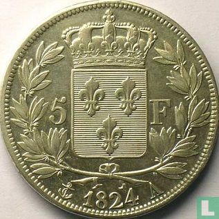 Frankrijk 5 francs 1824 (Charles X) - Afbeelding 1