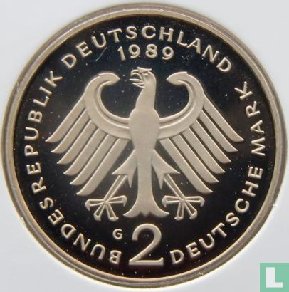 Germany 2 mark 1989 (PROOF - G - Kurt Schumacher) - Image 1