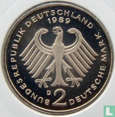 Germany 2 mark 1989 (PROOF - D - Kurt Schumacher) - Image 1