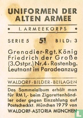 Grenadier-Rgt. König Friedrich der Große (3. Ostpr.) Nr. 4. Rastenbg. Leutnant im Paradeanzug - Afbeelding 2