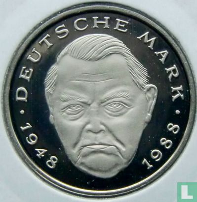 Germany 2 mark 1990 (PROOF - D - Ludwig Erhard) - Image 2