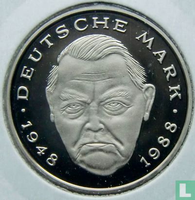 Germany 2 mark 1990 (PROOF - J - Ludwig Erhard) - Image 2