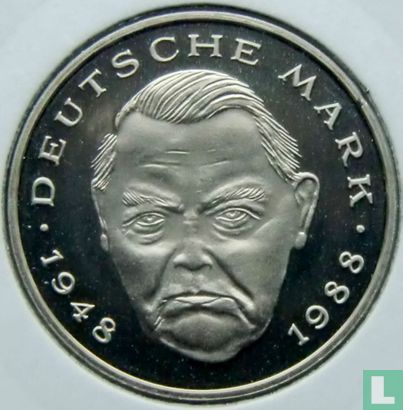 Germany 2 mark 1990 (PROOF - F - Ludwig Erhard) - Image 2