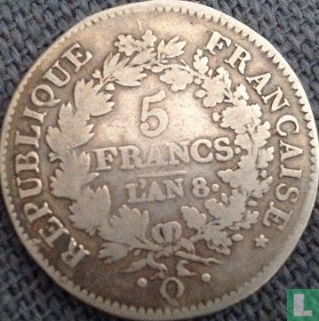 Frankrijk 5 francs AN 8 (Q) - Afbeelding 1