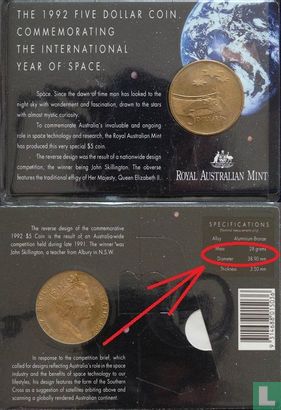 Australie 5 dollars 1992 "International Space Year" - Image 3