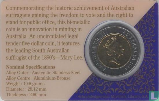 Australien 5 Dollar 1994 (Coincard) "100 Years of the Enfranchisement of Women in South Australia" - Bild 2