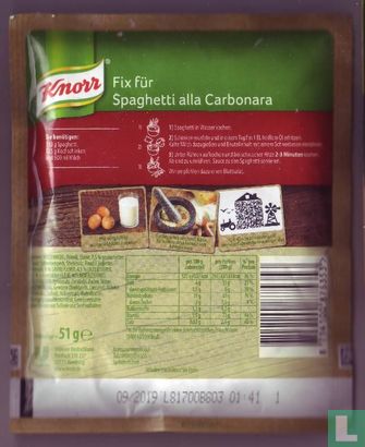 Knorr - FIX - Spaghetti alla Carbonara - Maxi Pack - 51g - Afbeelding 2