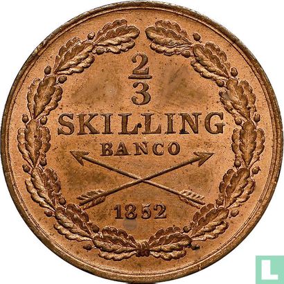 Zweden 2/3 skilling banco 1852 - Afbeelding 1