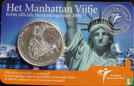 Nederland 5 euro 2009 (coincard - eerste dag uitgifte) "400 years of the discovery of Manhattan island by the Dutch explorer Henry Hudson" - Afbeelding 2