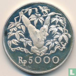 Indonesia 5000 rupiah 1974 (PROOF) "Orangutan" - Image 2