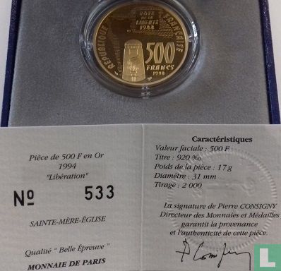 France 500 francs 1994 (PROOF) "50 years Landing in Normandy" - Image 3