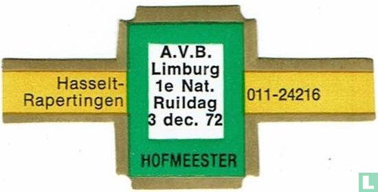 [A.V.B Limburg 1st National exchange day 3 Dec 1972 - Hasselt-Rapertingen - 011-24216] - Image 1