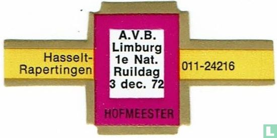 [A.V.B Limbourg 1ère Journée d'échange nationale 3 déc.1972 - Hasselt-Rapertingen - 011-24216] - Image 1